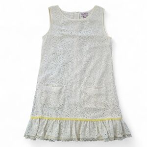 Juicy Couture Girls Cream White Lace Shift Dress w/ Ruffle Hem Size 12